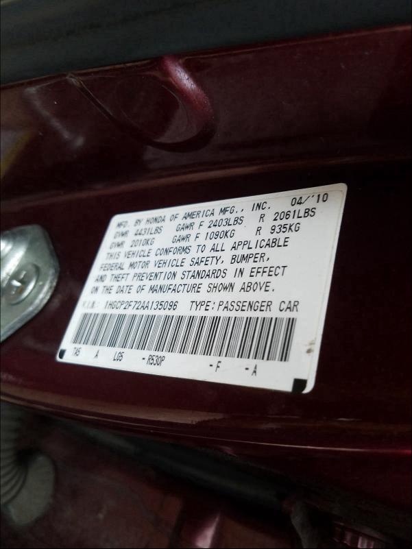 Photo 9 VIN: 1HGCP2F72AA135096 - HONDA ACCORD EX 