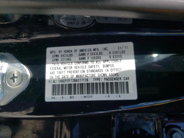 Photo 9 VIN: 1HGCP2F72BA077136 - HONDA ACCORD EX 