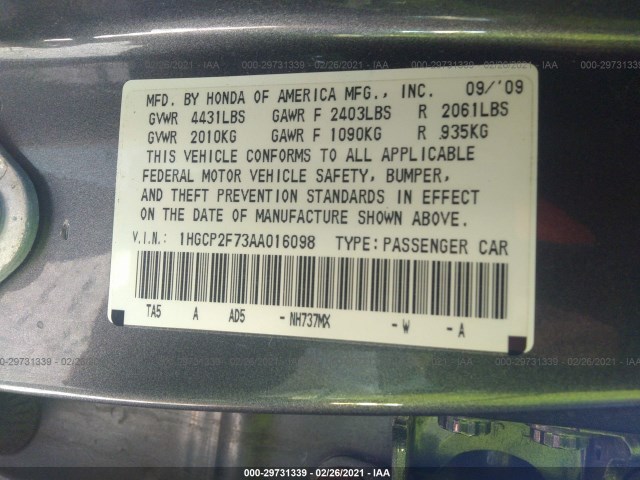 Photo 8 VIN: 1HGCP2F73AA016098 - HONDA ACCORD SDN 