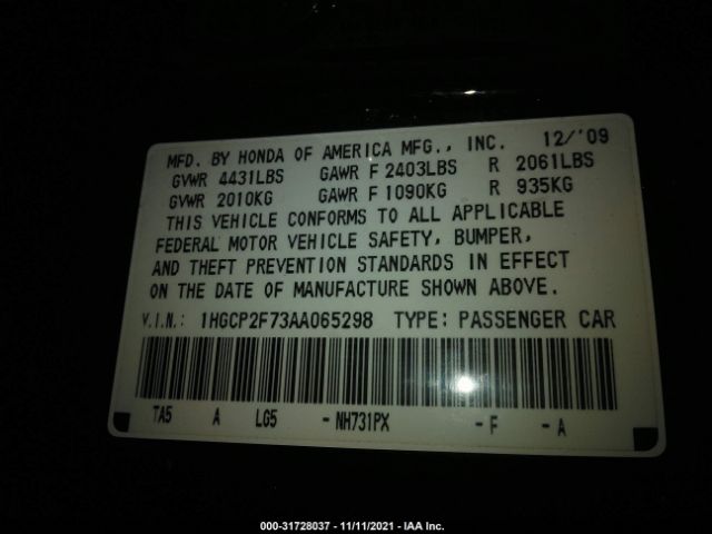 Photo 8 VIN: 1HGCP2F73AA065298 - HONDA ACCORD SDN 