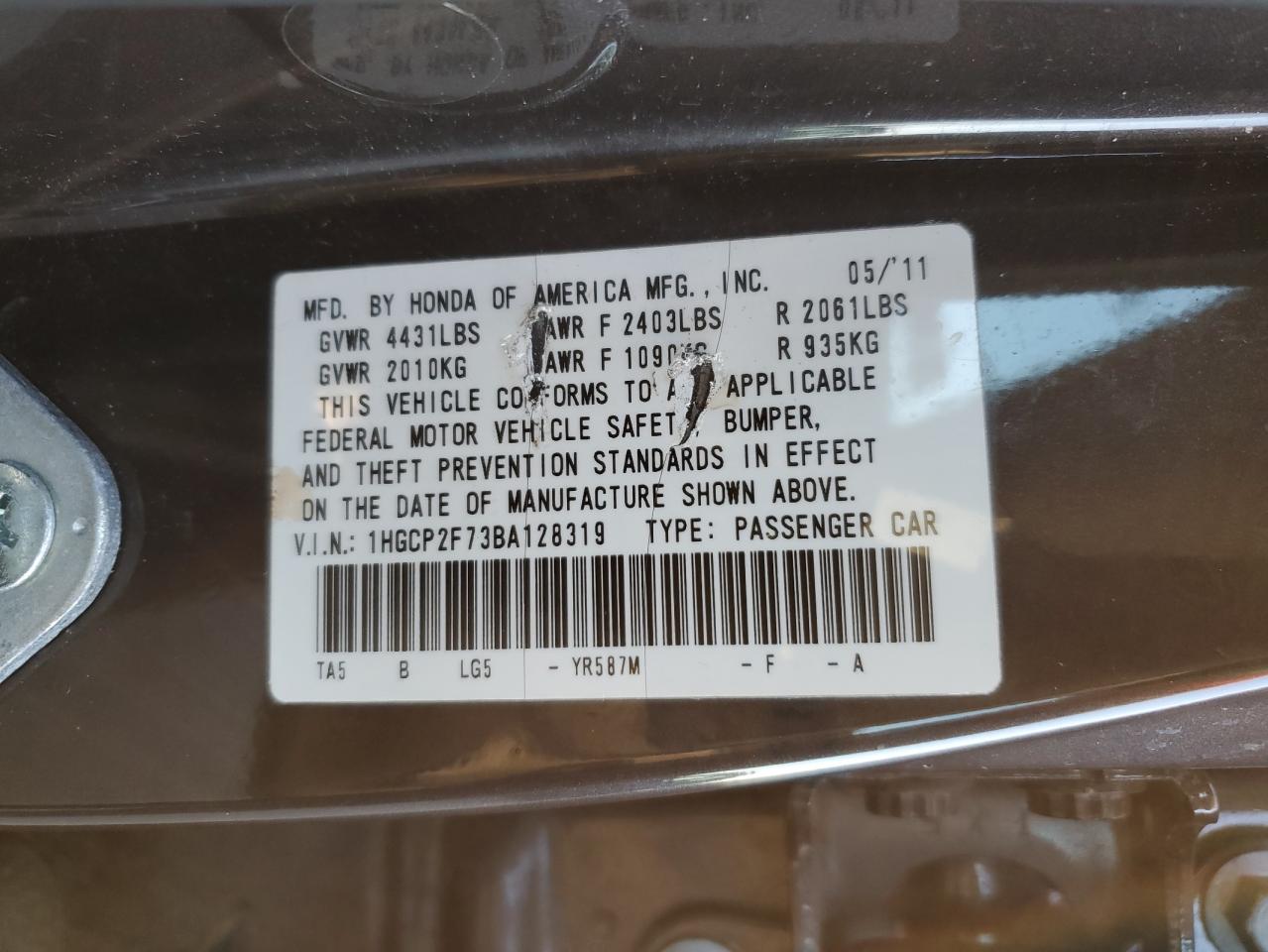 Photo 11 VIN: 1HGCP2F73BA128319 - HONDA ACCORD 