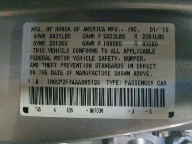 Photo 9 VIN: 1HGCP2F74AA085124 - HONDA ACCORD EX 