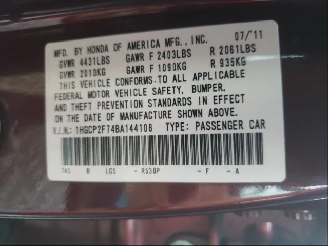 Photo 9 VIN: 1HGCP2F74BA144108 - HONDA ACCORD EX 