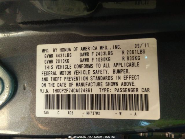 Photo 8 VIN: 1HGCP2F74CA024861 - HONDA ACCORD SDN 