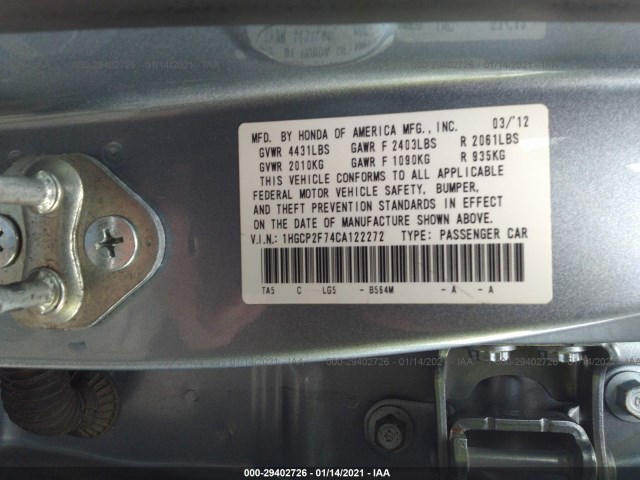 Photo 8 VIN: 1HGCP2F74CA122272 - HONDA ACCORD SDN 