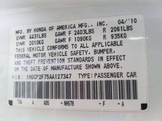 Photo 9 VIN: 1HGCP2F75AA127347 - HONDA ACCORD EX 