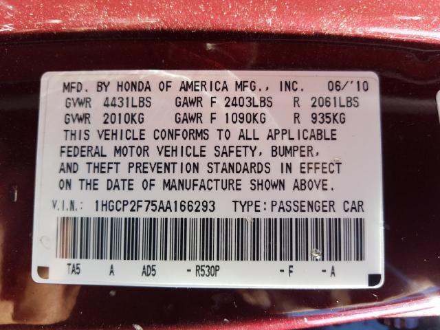 Photo 9 VIN: 1HGCP2F75AA166293 - HONDA ACCORD EX 