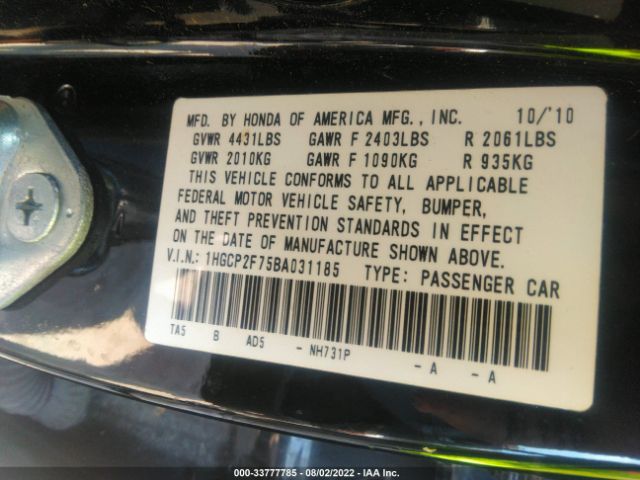 Photo 8 VIN: 1HGCP2F75BA031185 - HONDA ACCORD SDN 