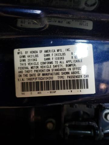 Photo 9 VIN: 1HGCP2F75CA104282 - HONDA ACCORD EX 