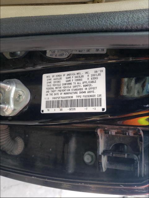 Photo 9 VIN: 1HGCP2F76AA005838 - HONDA ACCORD EX 