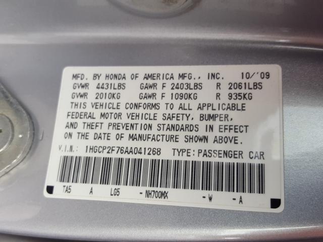 Photo 9 VIN: 1HGCP2F76AA041268 - HONDA ACCORD EX 