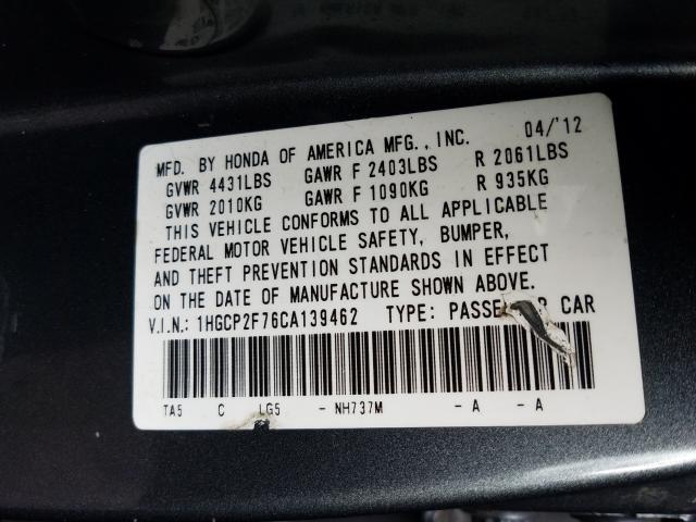 Photo 9 VIN: 1HGCP2F76CA139462 - HONDA ACCORD EX 