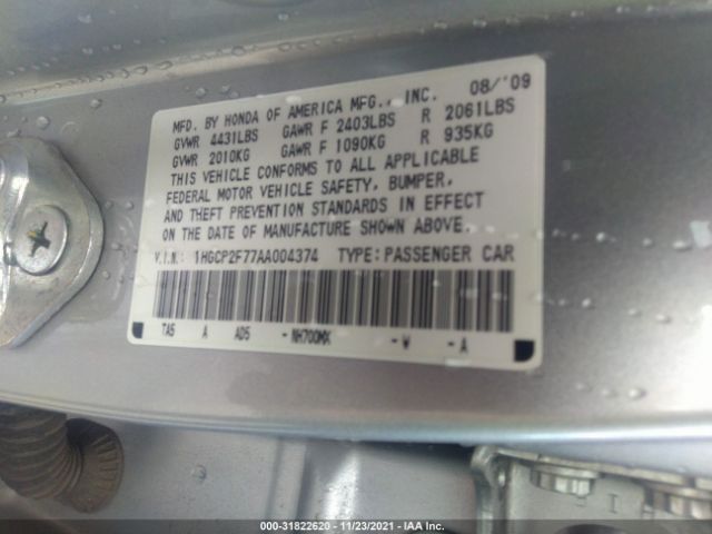 Photo 8 VIN: 1HGCP2F77AA004374 - HONDA ACCORD SDN 