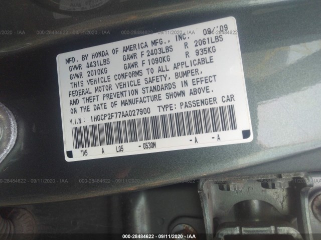 Photo 8 VIN: 1HGCP2F77AA027900 - HONDA ACCORD SDN 