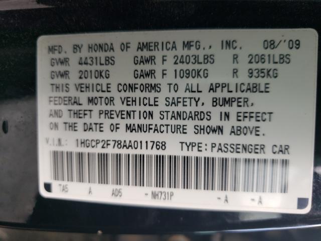 Photo 9 VIN: 1HGCP2F78AA011768 - HONDA ACCORD EX 