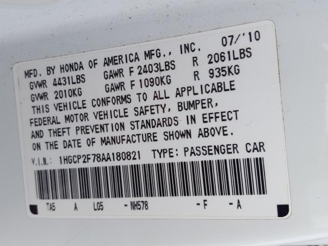 Photo 9 VIN: 1HGCP2F78AA180821 - HONDA ACCORD EX 