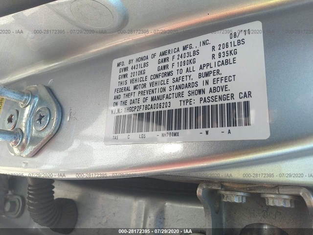 Photo 8 VIN: 1HGCP2F78CA006203 - HONDA ACCORD SDN 