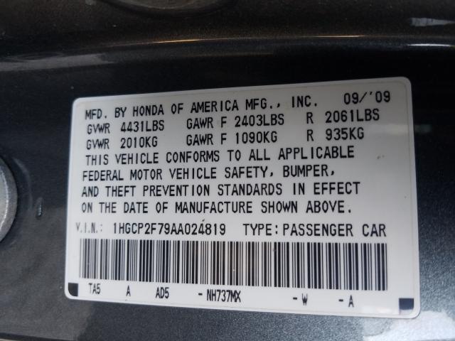 Photo 9 VIN: 1HGCP2F79AA024819 - HONDA ACCORD EX 