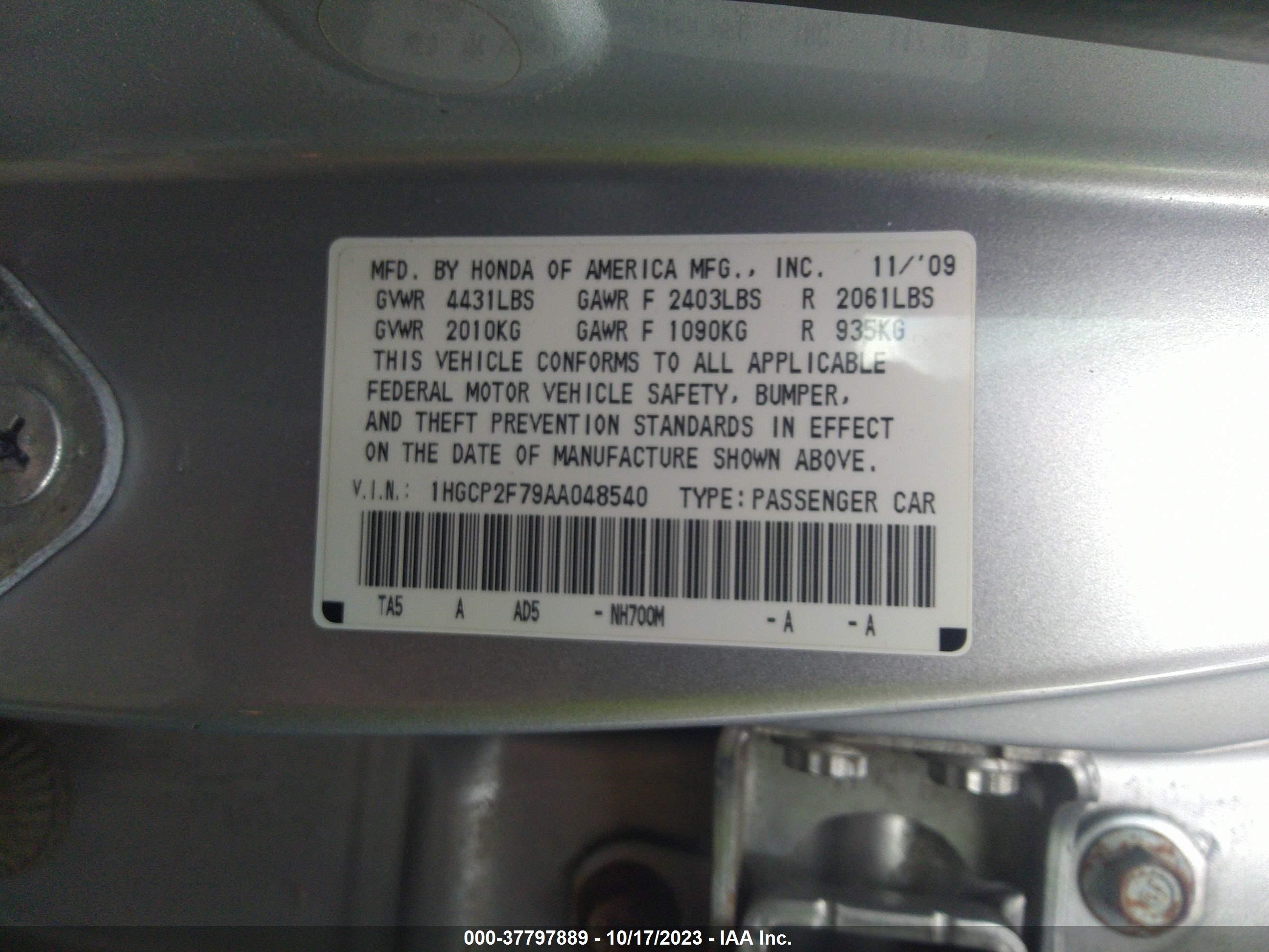 Photo 8 VIN: 1HGCP2F79AA048540 - HONDA ACCORD 