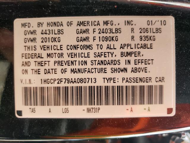 Photo 9 VIN: 1HGCP2F79AA080713 - HONDA ACCORD EX 