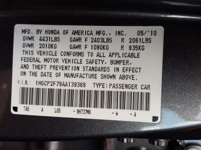 Photo 9 VIN: 1HGCP2F79AA139369 - HONDA ACCORD EX 