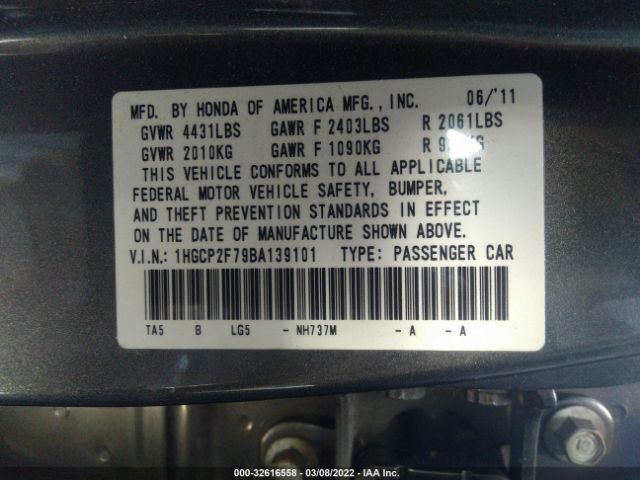 Photo 8 VIN: 1HGCP2F79BA139101 - HONDA ACCORD SDN 