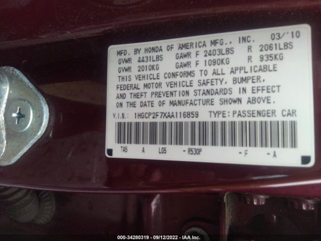 Photo 8 VIN: 1HGCP2F7XAA116859 - HONDA ACCORD SDN 