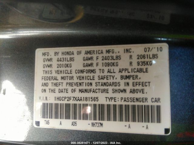 Photo 8 VIN: 1HGCP2F7XAA181565 - HONDA ACCORD SDN 