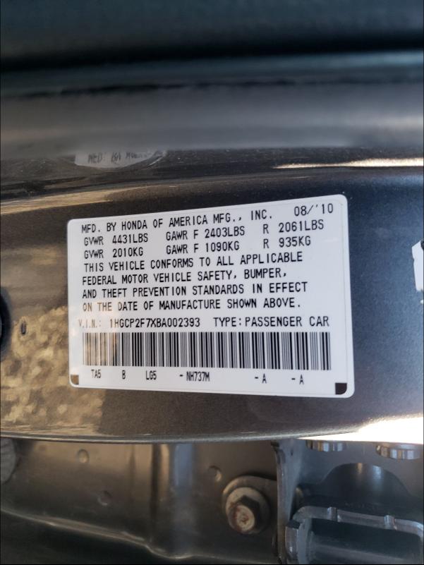 Photo 9 VIN: 1HGCP2F7XBA002393 - HONDA ACCORD EX 