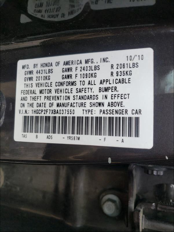 Photo 9 VIN: 1HGCP2F7XBA037550 - HONDA ACCORD EX 