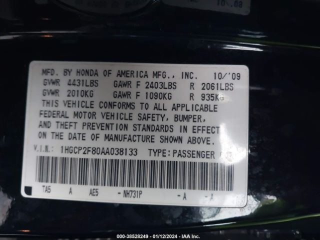 Photo 8 VIN: 1HGCP2F80AA038133 - HONDA ACCORD 