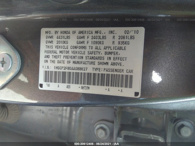 Photo 8 VIN: 1HGCP2F80AA088627 - HONDA ACCORD SDN 