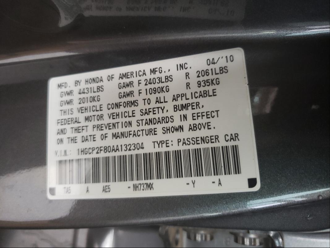 Photo 9 VIN: 1HGCP2F80AA132304 - HONDA ACCORD EXL 