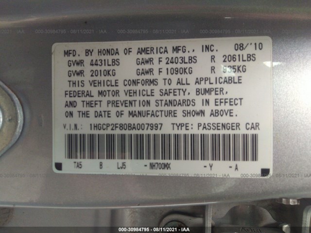 Photo 8 VIN: 1HGCP2F80BA007997 - HONDA ACCORD SDN 