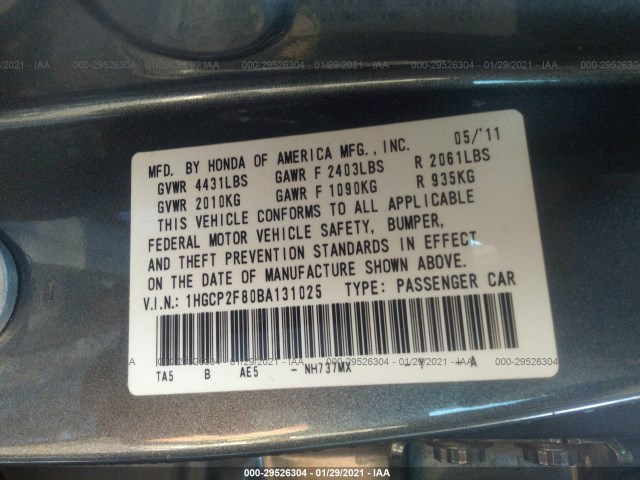 Photo 8 VIN: 1HGCP2F80BA131025 - HONDA ACCORD SDN 