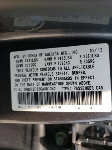 Photo 9 VIN: 1HGCP2F80CA081342 - HONDA ACCORD EXL 