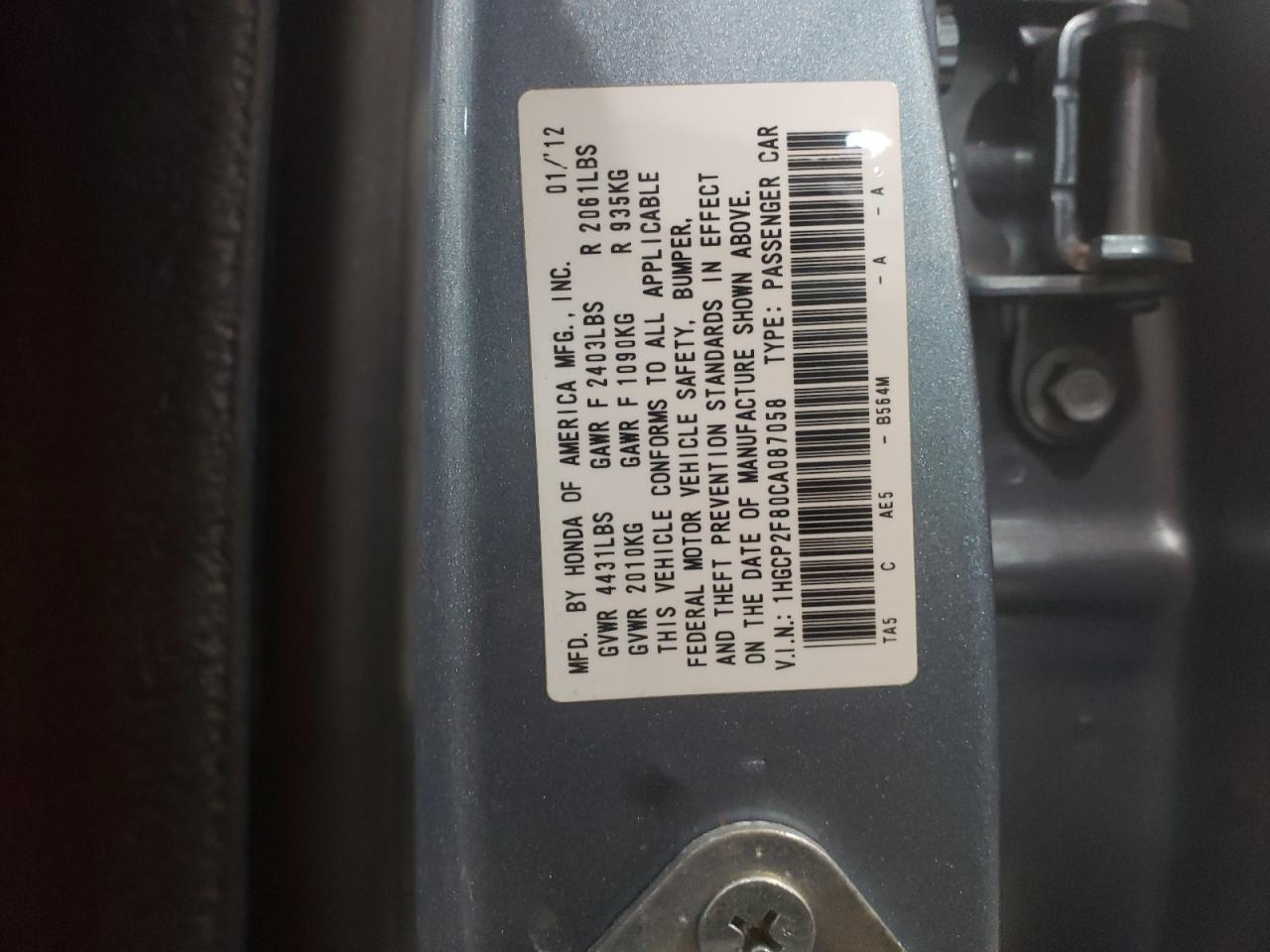 Photo 11 VIN: 1HGCP2F80CA087058 - HONDA ACCORD 