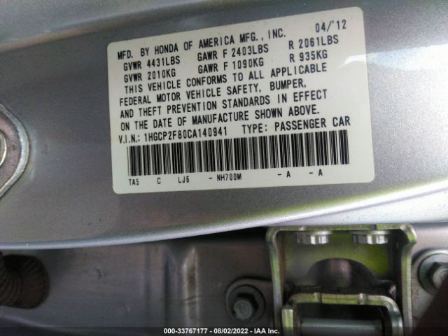 Photo 8 VIN: 1HGCP2F80CA140941 - HONDA ACCORD SDN 