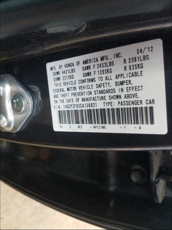 Photo 9 VIN: 1HGCP2F80CA156931 - HONDA ACCORD EXL 