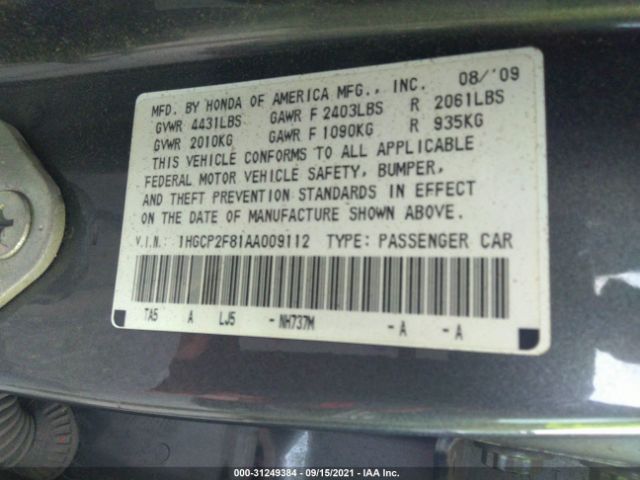 Photo 8 VIN: 1HGCP2F81AA009112 - HONDA ACCORD SDN 