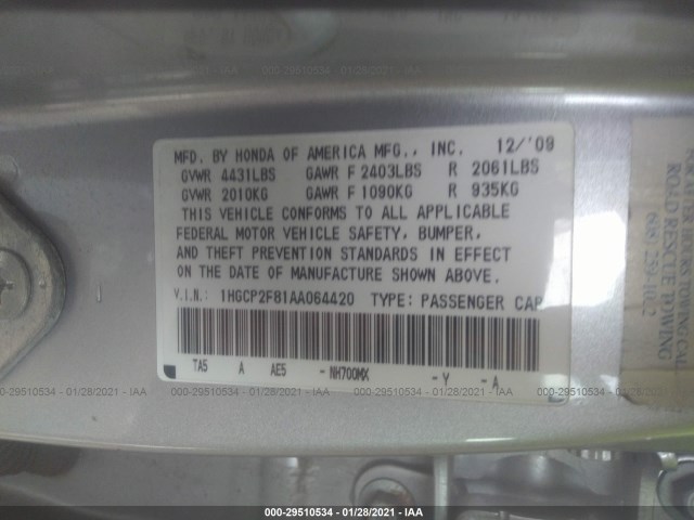 Photo 8 VIN: 1HGCP2F81AA064420 - HONDA ACCORD SDN 