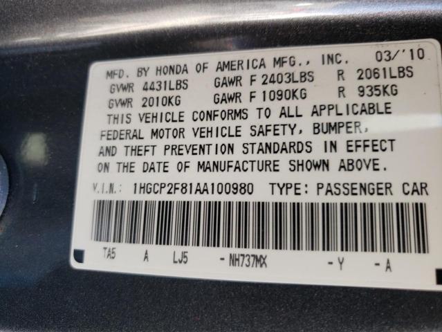 Photo 9 VIN: 1HGCP2F81AA100980 - HONDA ACCORD EXL 