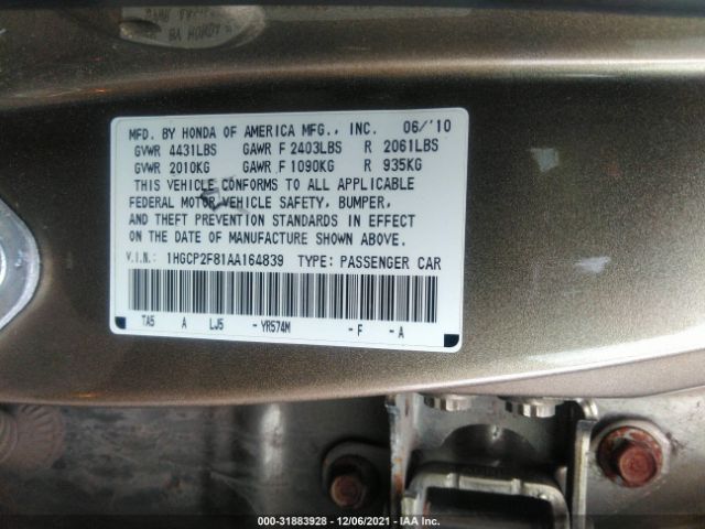 Photo 8 VIN: 1HGCP2F81AA164839 - HONDA ACCORD SDN 