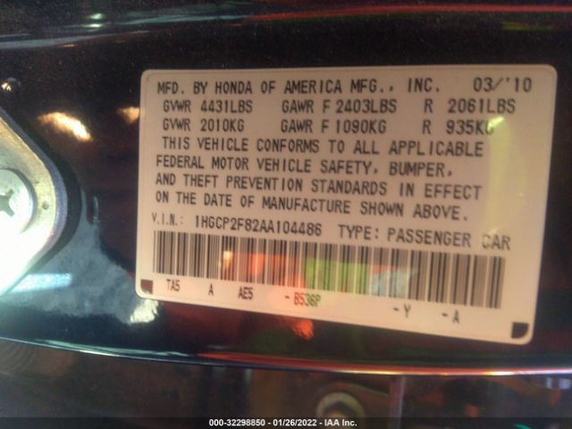 Photo 8 VIN: 1HGCP2F82AA104486 - HONDA ACCORD SDN 