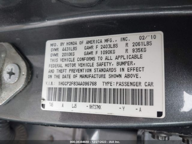 Photo 8 VIN: 1HGCP2F83AA096768 - HONDA ACCORD 