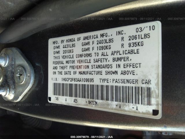 Photo 8 VIN: 1HGCP2F83AA109695 - HONDA ACCORD SDN 