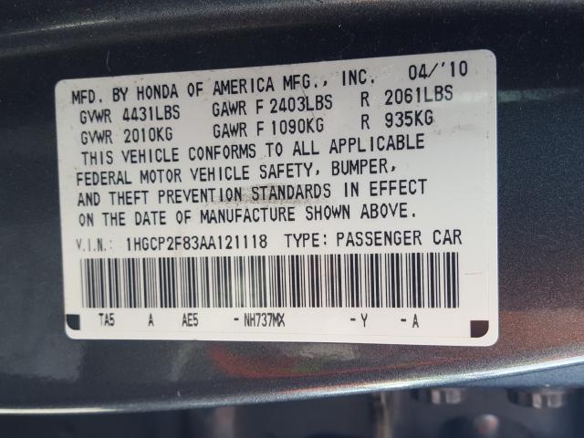 Photo 9 VIN: 1HGCP2F83AA121118 - HONDA ACCORD EXL 