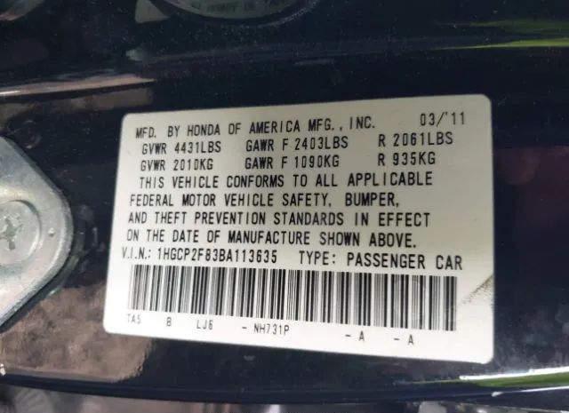 Photo 8 VIN: 1HGCP2F83BA113635 - HONDA ACCORD 