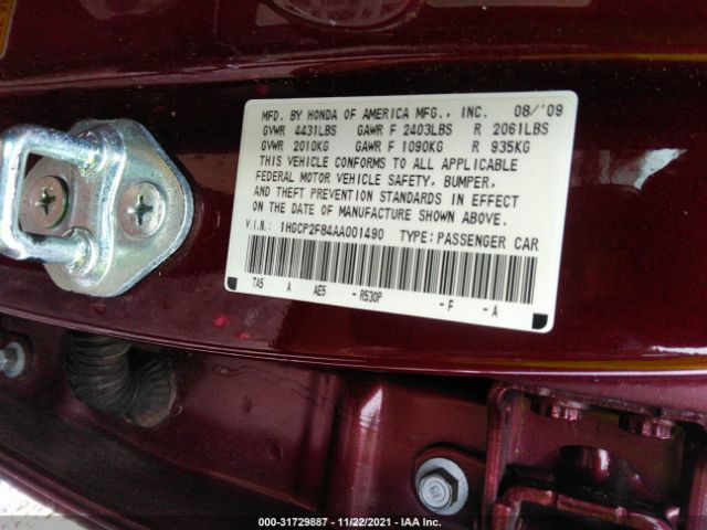 Photo 8 VIN: 1HGCP2F84AA001490 - HONDA ACCORD SDN 