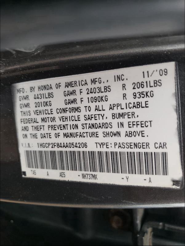 Photo 9 VIN: 1HGCP2F84AA054206 - HONDA ACCORD EXL 